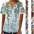 thumbnail image 1 of YOTAMI Plus Size Tops for Women Dressy Casual Loose Fit Blouses Summer Ruffled Floral Print Short Sleeve Button V-Neck T-Shirts Multicolor, 1 of 5