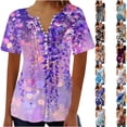 thumbnail image 1 of YOTAMI Plus Size Tops for Women Dressy Casual Loose Fit Blouses Summer Ruffled Floral Print Short Sleeve Button V-Neck T-Shirts Multicolor, 1 of 5