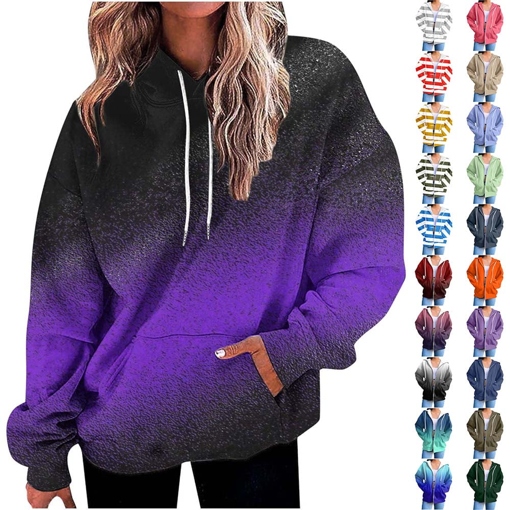 Yotami Women's Plus Size Hoodies Fall Fashion Oversized Sweatshirts for Teen Drawstring Gradient Print Trendy Casual Pullover with Pocket