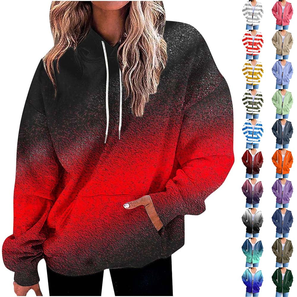 Yotami Women's Plus Size Hoodies Fall Fashion Oversized Sweatshirts for Teen Drawstring Gradient Print Trendy Casual Pullover with Pocket