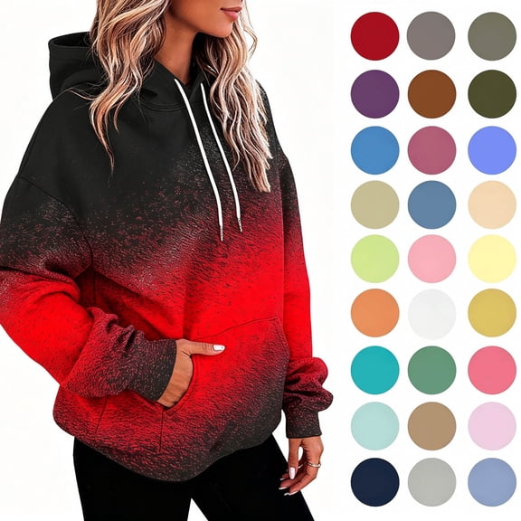 Yotami Women's Plus Size Hoodies Fall Fashion Oversized Sweatshirts for Teen Drawstring Gradient Print Trendy Casual Pullover with Pocket