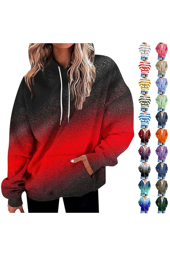 Women's Hoodies with Pocket 2025 Fall Fashion Oversized Sweatshirts for Gift Gradient Print Drawstring Trendy Casual Hooded Pullover Tops