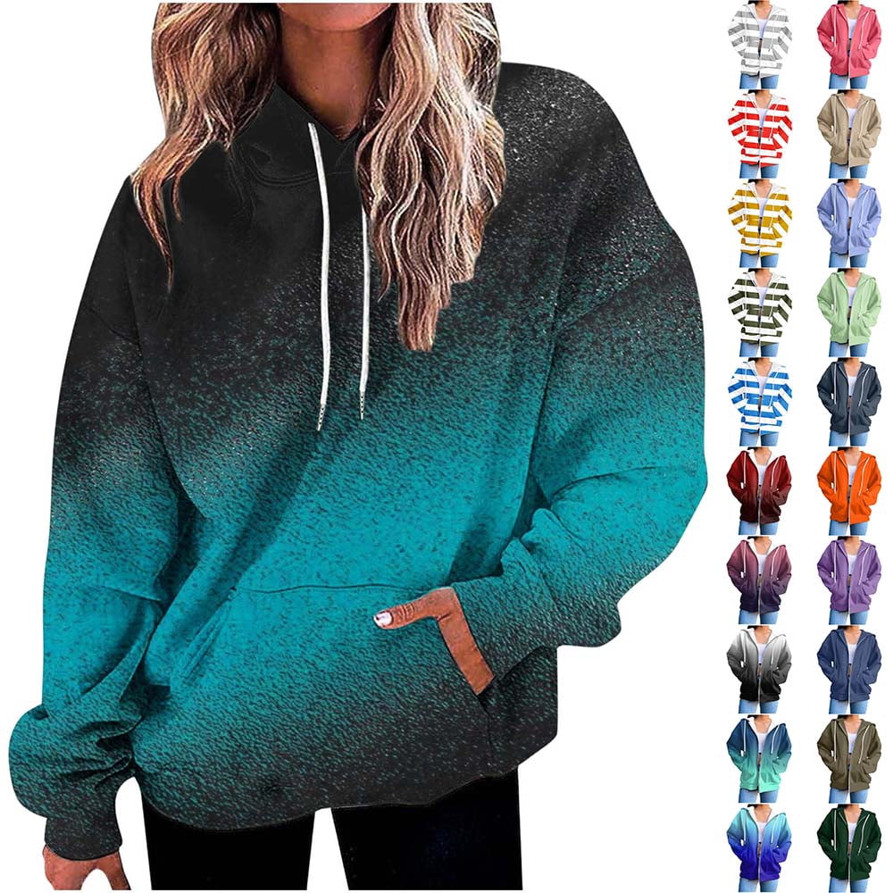 Yotami Women's Plus Size Hoodies Fall Fashion Oversized Sweatshirts for Teen Drawstring Gradient Print Trendy Casual Pullover with Pocket