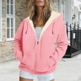 thumbnail image 1 of YOTAMI Soft Fleece Lined Jacket for Women Casual Pocket Solid Color Zipper Hoodie for Dating Long Sleeve Comfy Jacket Top Pink, L, 1 of 2
