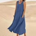 thumbnail image 1 of YOTAMI Summer Dresses for Women Plus Size Fashion Casual Dress Sleeveless Solid Color Cotton Linen Maxi Dresses with Pocket Beach Boho Dresses Navy, 1 of 5