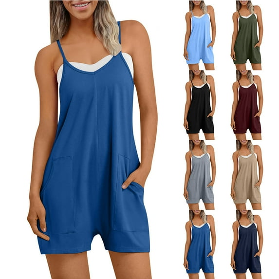 Yotami Womens Rompers Jumpsuits for Summer Vacation, Beach Shorts Overalls Jumpers, Athletic Sleeveless Loose Casual Jumpsuits with Pockets