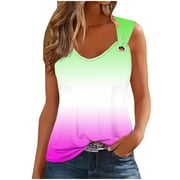 YOTAMI Summer Tank Tops for Women Gradient Print Sleeveless Crew Neck Shirts Metal Ring Strap Camisole Blouses, Green Sizes L