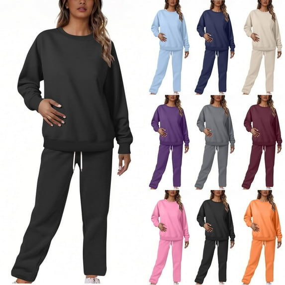 YOTAMI Two-Piece Sweatsuits for Women Fall Workout Sets for Gift, Long Sleeve Pullover Oversized Sweatshirt and Sweatpants Outfit with Pocket, Drawstring Elastic Waist Pants Tracksuit Black XL