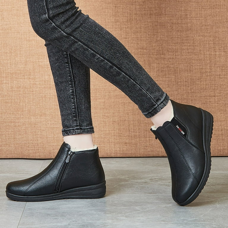 YOTAMI Women's Boots Fashion 2022 Winter Boots Women Plush Warm Shoes  Casual Ankle Boots Plus Size Slip On Shoes Black 