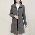 thumbnail image 1 of YOTAMI Women's Classic Mid-Length Single Breasted Coat Plaid Print Cozy Wool Blend Coat for Work Lapel Cardigan Tops Gray, 1 of 2