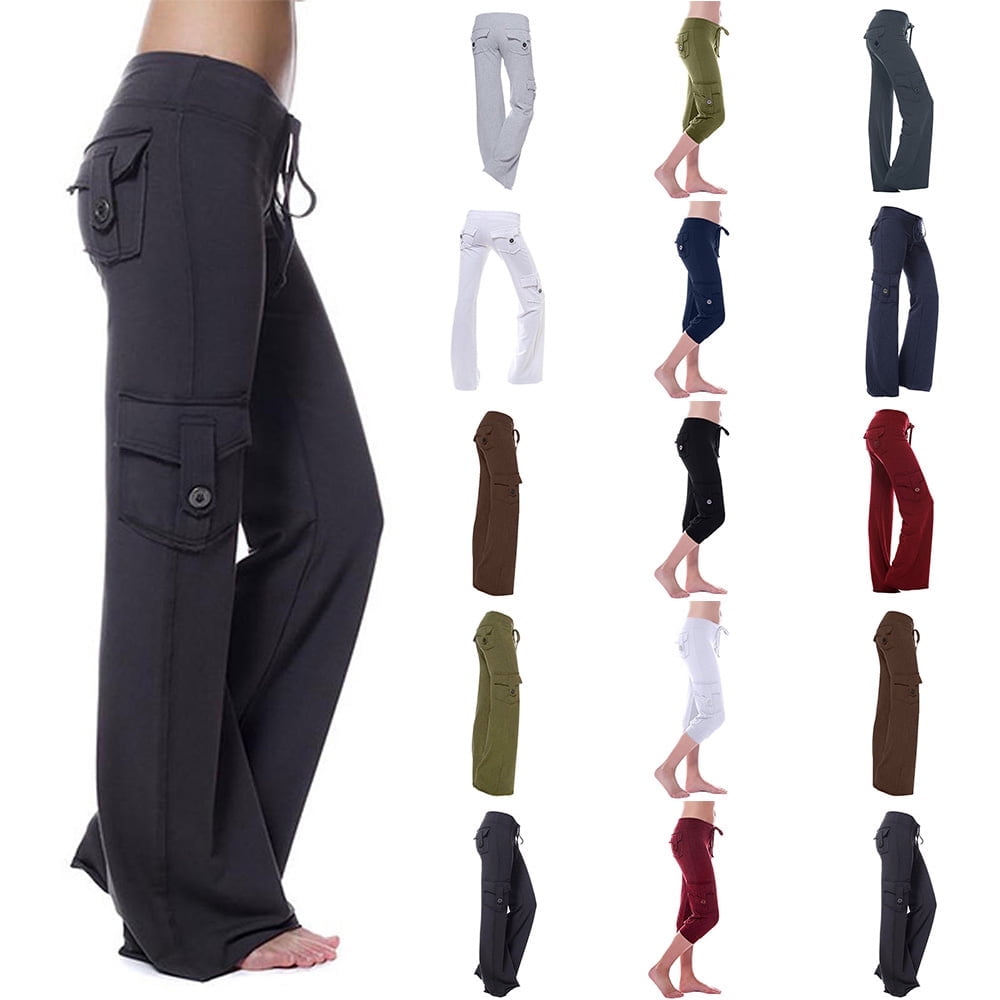 YOTAMI Women's High Waist Casual Workout Wide Leg Cargo Pants with ...