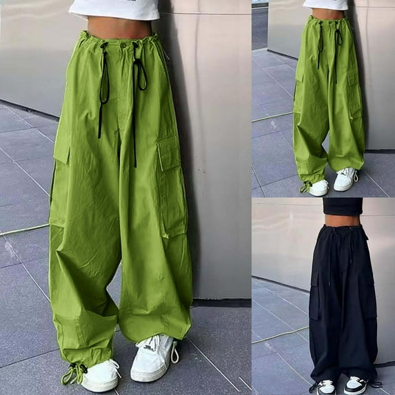 YOTAMI Cargo Pants for Women High Waist Casual Pants Solid Color Trousers Loose Fit Y2K Baggy Streetwear with Multi Pockets