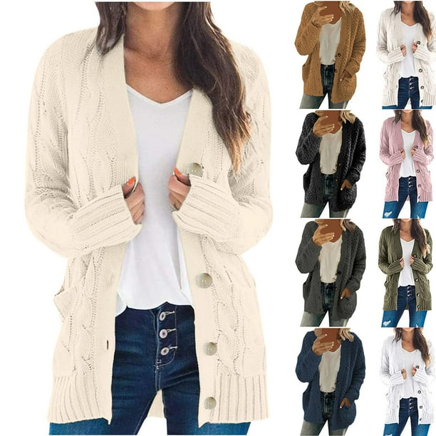 YOTAMI Women's Knit Cardigan Sweaters 2023 Winter Oversized Long Sleeve  Single-Breasted Casual Coat Lightweight Solid Color Open Front Jackets 