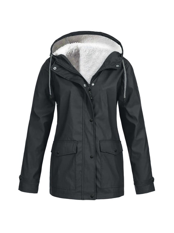 Womens Winter Jacket Lightweight Fleece Lined Coats for Cold Weather, Drawstring, Zip-Up Hooded Coats Plus Size Outerwear