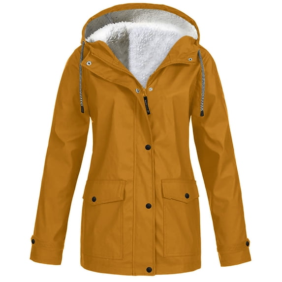 Yotami Winter Coats for Women Plus Size Fleece Lined Hooded Coat for Cold Weather Lightweight Outerwear Coats Khaki