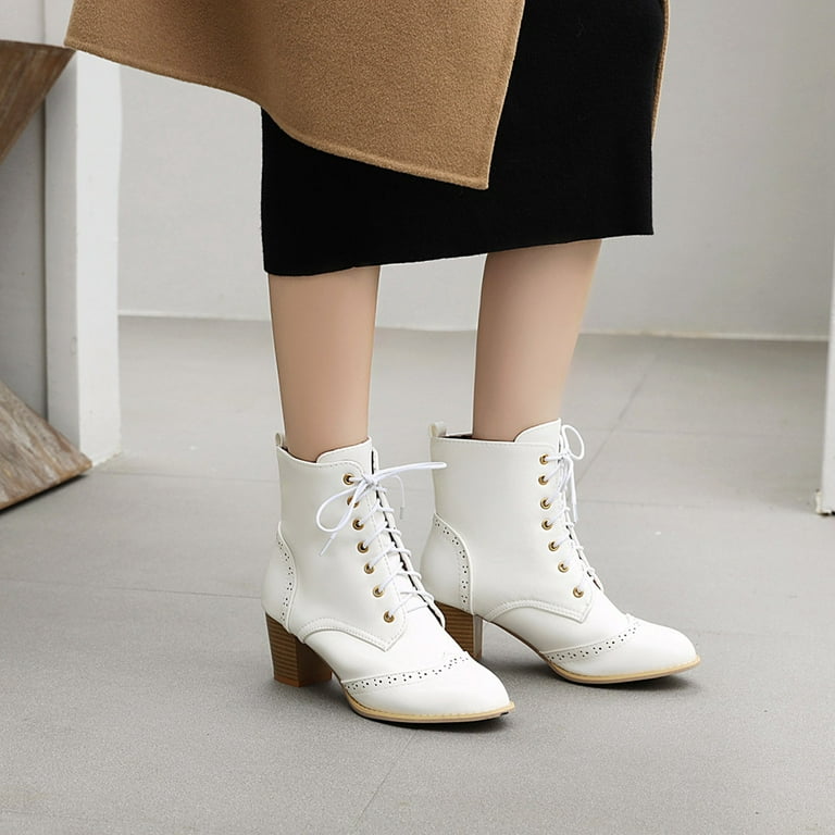 YOTAMI Women s Shoes Autumn And Winter Thick Heel Lace Pp Nude