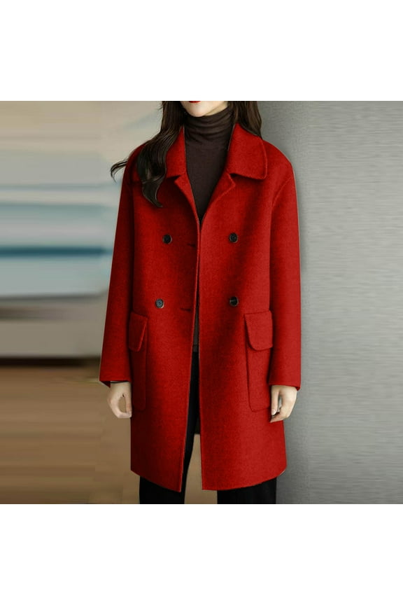 Women's Stylish Winter Peacoat Lapel Wool Blend Peacoat for Casual Mid-Length Double Breasted Overcoat