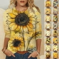 thumbnail image 1 of YOTAMI Womens Plus Size Blouses Dressy Casual 3/4 Length Sleeve Shirts Summer Fashion Sunflower Print Crew Neck Tops Yellow, 1 of 5