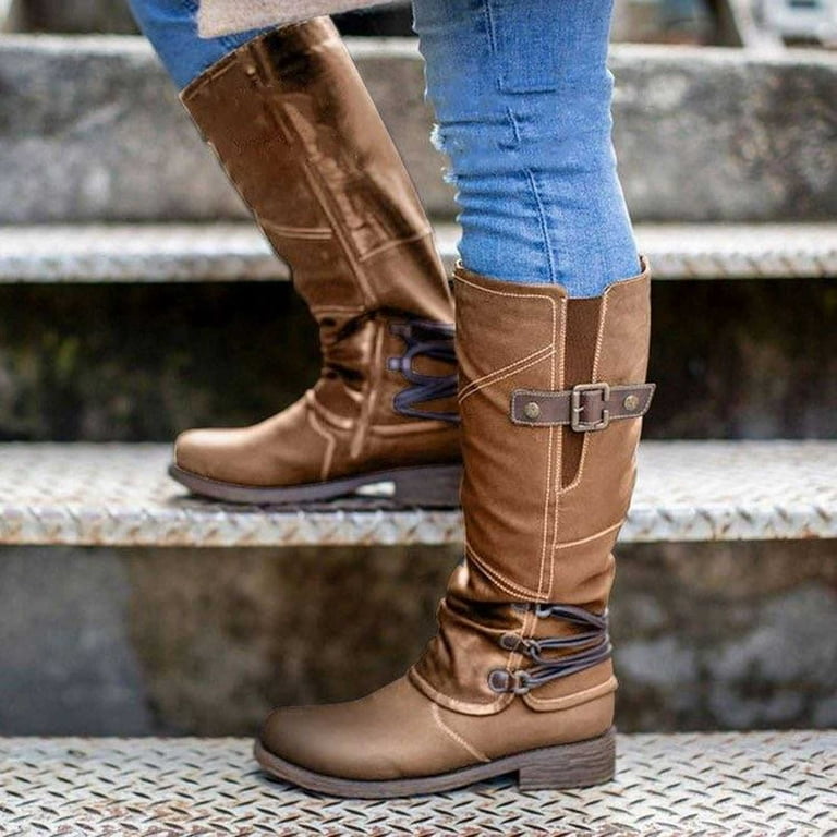 Brown Zippered Knee High Boots