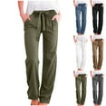 thumbnail image 1 of Yotami Summer Cotton Linen Pants for Women Plus Size, Straight Leg Casual Long Pants with Pocket, Drawstring High Waisted Loose Fit Pants Army Green, Size XL, 1 of 5