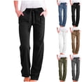 thumbnail image 1 of Yotami Womens Pants, Summer Drawstring Linen Pants Straight-Leg Plus Size Pants Casual Loose Pants with Pocket, W30" L43", 1 of 5