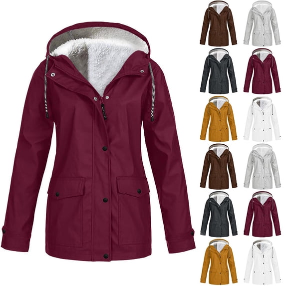 Yotami Womens Winter Jacket Lightweight Fleece Lined Coats for Cold Weather, Drawstring, Zip-Up Hooded Coats Plus Size Outerwear