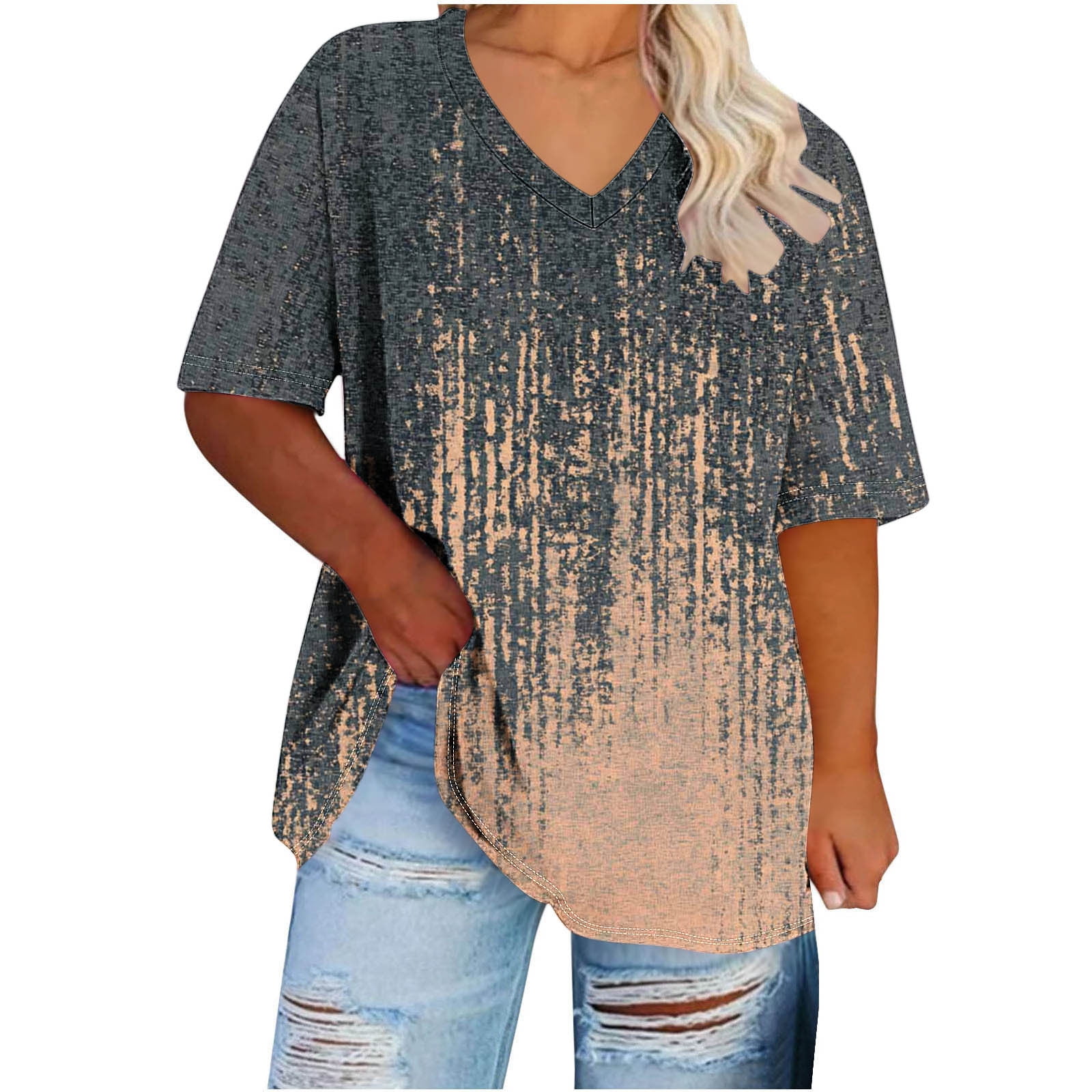 Anyally Women's Plus Size Chiffon Blouse - Short Sleeve V-Neck Tunic Top With Petal Sleeves, Green Sparrow, 3X-Large