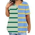 thumbnail image 1 of YOTAMI Womens Summer Plus Size Tops Short Sleeve Striped Print V-Neck T-Shirts Loose Casual Blouses Green, 1 of 4