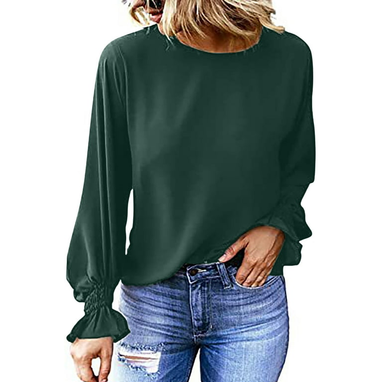 YOTAMI Tops for Women Casual Fall - Solid Color Crew Neck on Prime Today  Deals Clearance Long Sleeve Winter Black Tops