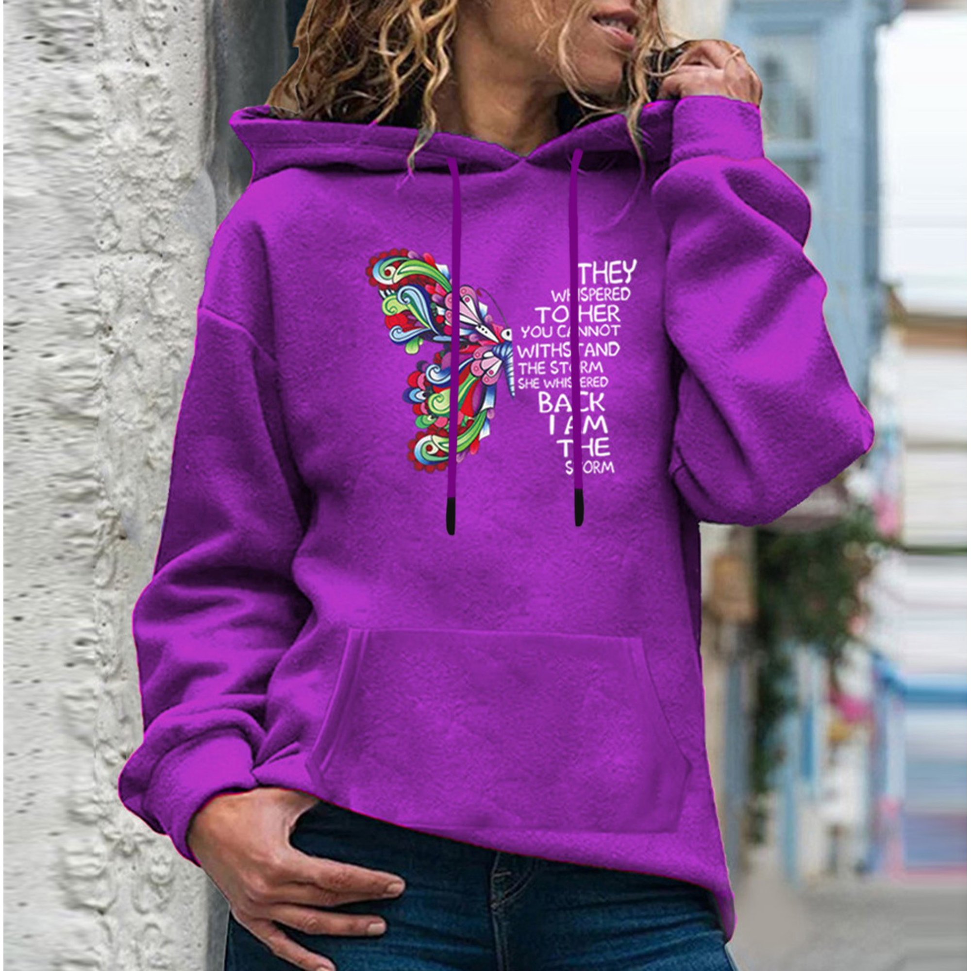 YOTAMI Womens Tops Fashion 2022 Long Sleeve Print Sweatshirt Round Neck  Hoodie Loose Casual Fall Trends Tops Purple S-5XL - Walmart.com
