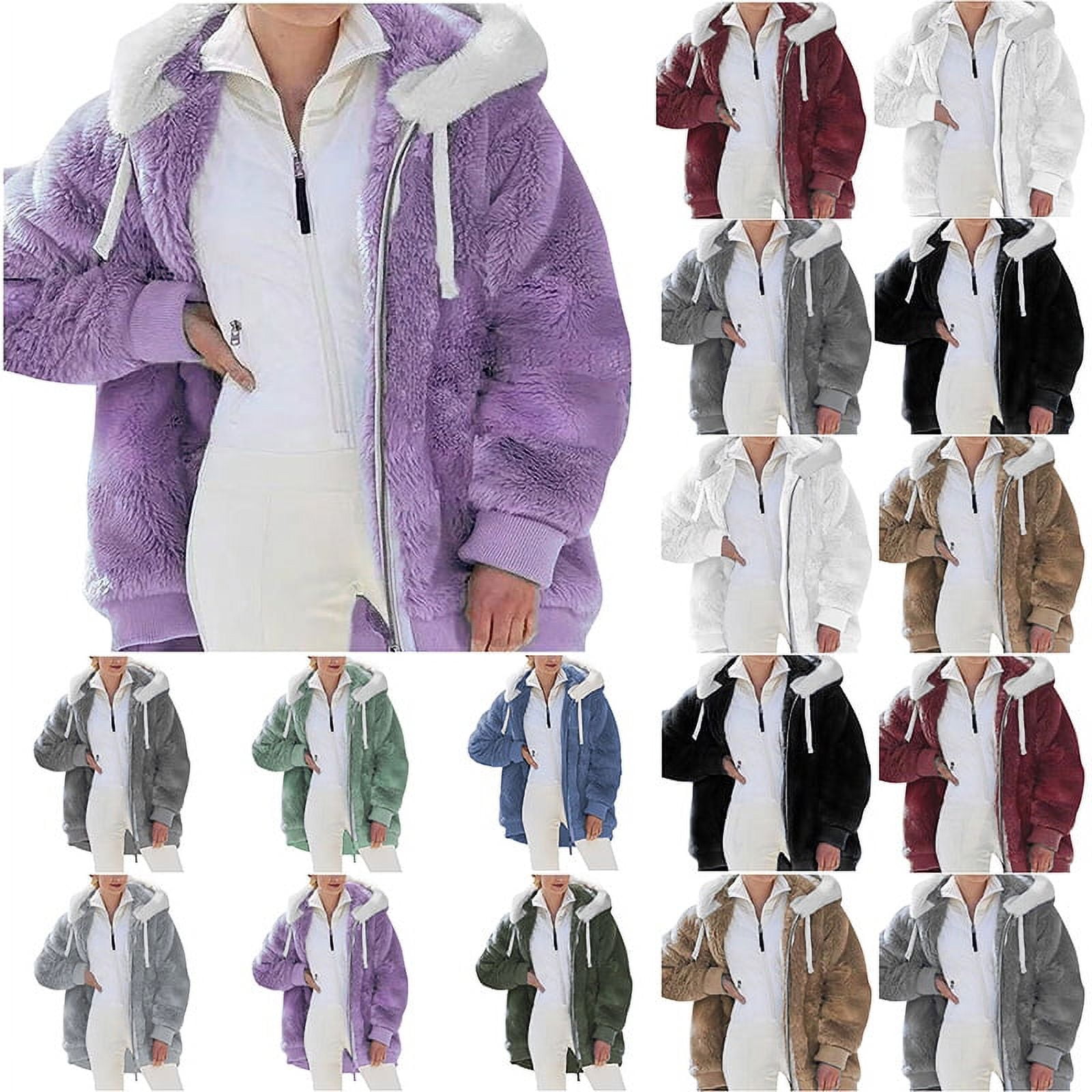 YOTAMI Womens Winter Coats Clearance 2023 Plus Size Zip Hooded Jackets with Pocket Loose Plush