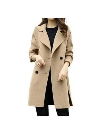 Qiaocaity Fall and Winter Fashion Long Trench Coat, Womens Fall Fashion  Business Attire Solid Color Long Sleeve Single Breasted Slimming Suit Coat  Cardigan Top, Black, M 