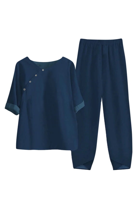 2 Piece Sets for Women Ladies Five Sleeve Printed Blouse Pants Two Piece Suit, Sizes S-5XL