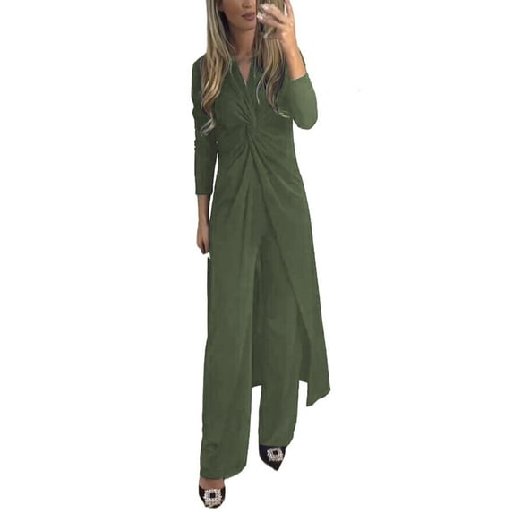 YOTMKGDO 2 Piece Sets for Women Trendy Two Piece Set for Women Women's V Neck Twisting Trousers Set Fashionable Two Piece Ensemble For, Sizes S-4XL