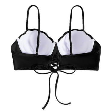 YOTMKGDO Bathing Suit Tops For Women, Seashell Bikini Top Swim Tops Push Up With Underwire Swimsuit Tops, Strappy Lingerie, Black+L