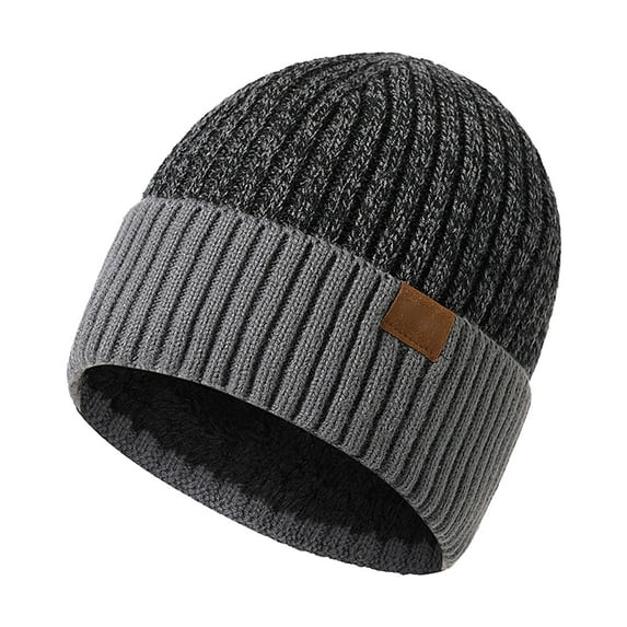 YOTMKGDO Beanie, Adult Winter Double Layer Woolen Hat New Fleece Warm Knitted Hat, Trapper Hats for Men, Grey(Large)
