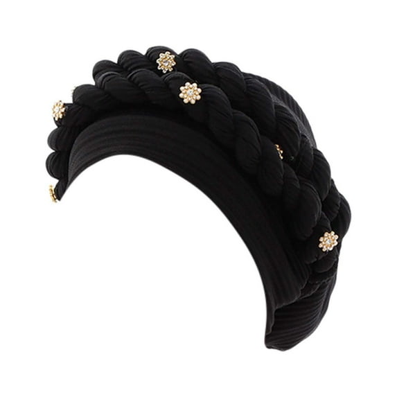 YOTMKGDO Beanie, Fashion Women Beading Braid Hat Muslim Ruffle Cancer Wrap Cap Sleep Caps Satin Lined Hair Bonnets, Black