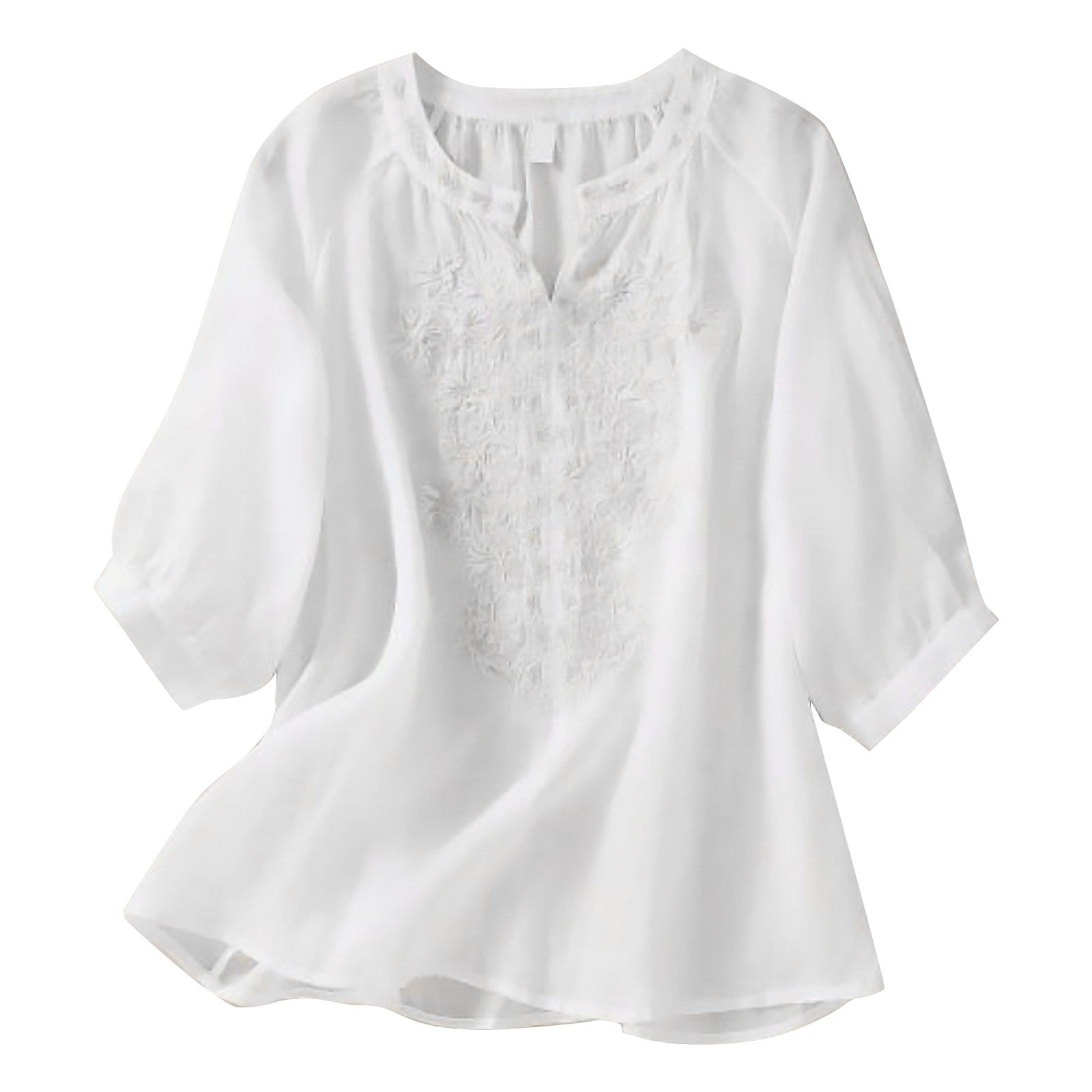 Women's White V-Neck 3/4 Sleeve Top | Lightweight Cotton Blend | Elegant Everyday Wear