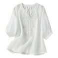 thumbnail image 1 of YOTMKGDO Blouses & Tops for Women, V-Neck Women's Embroidered Shirt Summer V Neck Slim and Simple Solid Color Top 3/4 Sleeve (White, M), 1 of 1
