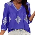 thumbnail image 1 of YOTMKGDO Blouses & Tops for Women, V-Neck Women's Summer V Neck 3/4 Casual Blouse with Random Print 3/4 Sleeve (Purple, M), 1 of 7