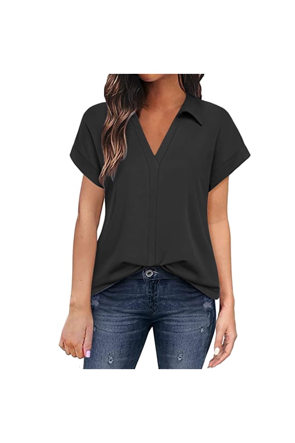 Blouses for Women Dressy Casual, Business Casual Outfits for Women, Women'S Solid Color Business Casual, Interview Outfits for Women, Short Sleeve Shirts for Women, Black, XXL