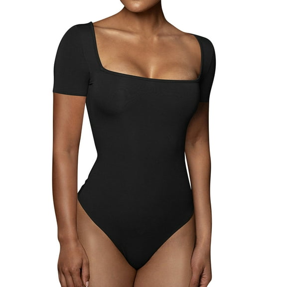 YOTMKGDO Bodysuits for Women, Shapewear Tummy Control, Sexy Women Solid Color, Corset Tops for Women, Short Sleeve Shirts for Women, Cotton Tshirts for Women, Black Bodysuit Women, L