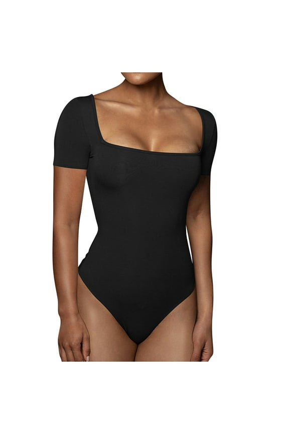 Bodysuits for Women, Shapewear Tummy Control, Sexy Women Solid Color, Corset Tops for Women, Short Sleeve Shirts for Women, Cotton Tshirts for Women, Black Bodysuit Women, L