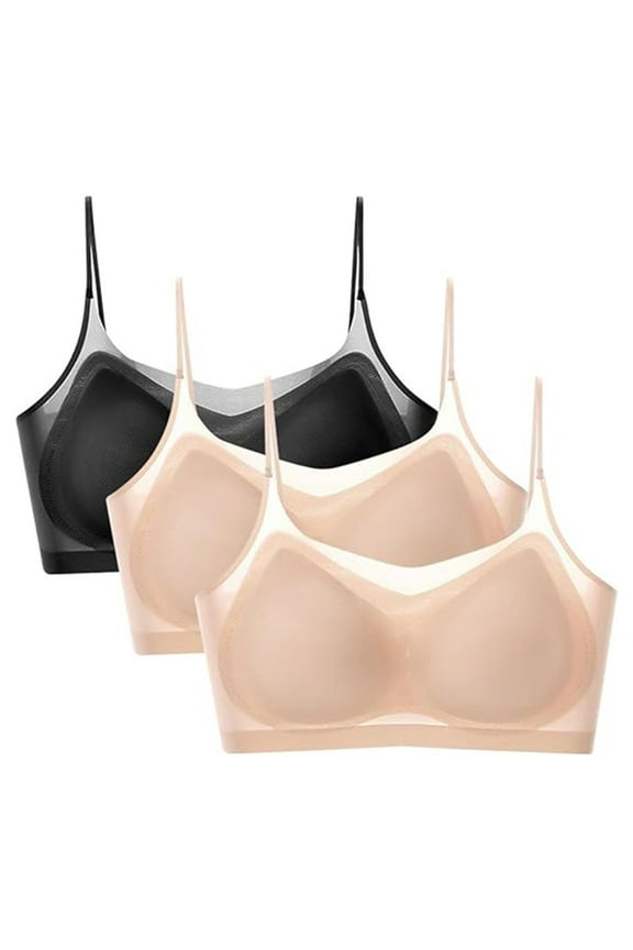 Bras for Women, Seamless Ultra Thin Ice Silk Bra Breathable Ice Silk Daily Bra with Removable Pads 3 Packs Ice Silk Comfortable Bra, Minimizer Bra (Khaki, 3XL)