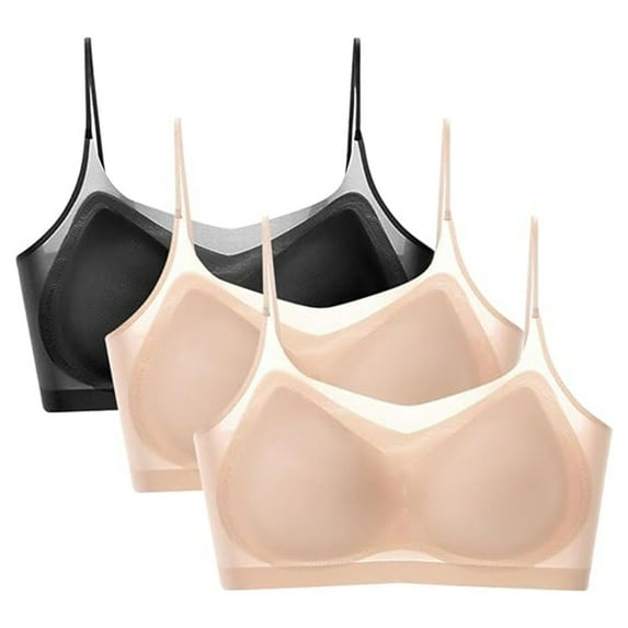 YOTMKGDO Bras for Women, Seamless Ultra Thin Ice Silk Bra Breathable Ice Silk Daily Bra with Removable Pads 3 Packs Ice Silk Comfortable Bra, Minimizer Bra (Khaki, M)