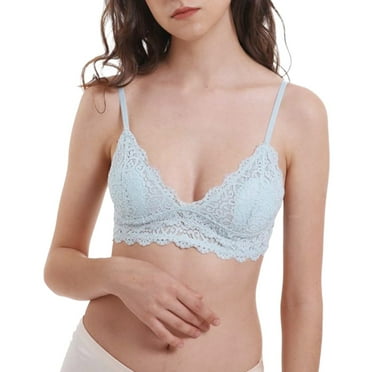 YOTMKGDO Bras for Women, One Smooth U Ultra Light Underwire T Shirt Lace Bra Convertible Straps, Lightly Lined Blue, L