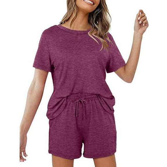 YOTMKGDO Button Up Tops for Women Shorts for Women Womens Two Piece Outfits Solid Color Tops Blouse T Shirt Shorts Set with Pockets, Sizes S-3XL