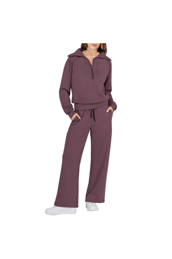 Button Up Tops for Women Women 2 Piece Outfits Sweatsuit Set Quarter Zip Sweatshirt Wide Leg Sweatpant Fall Set Tracksuit, Sizes S-XXL
