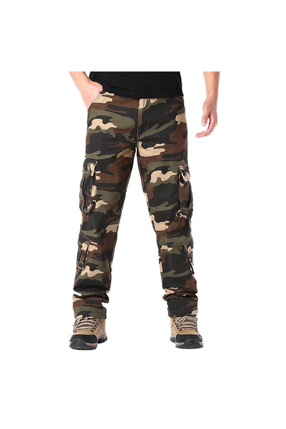 Cargo Pants for Men, Tactical Pants Men, Mens Casual Camouflage Multi Pocket Zipper Buckle Male Cargo Pants Outdoor Pants Tooling Pants, Khaki 4XL