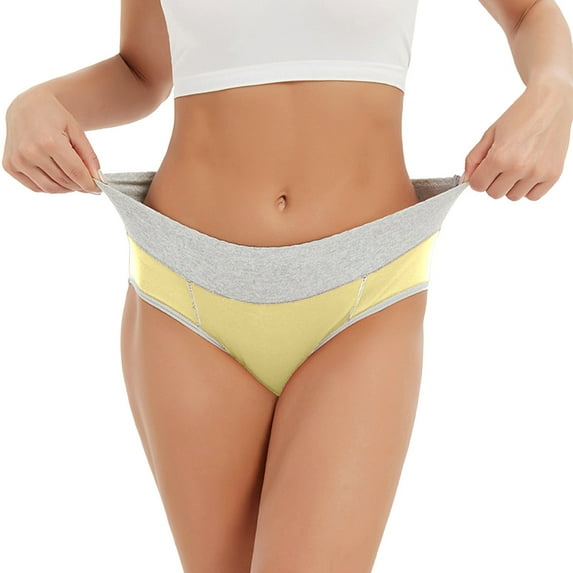 YOTMKGDO Cotton Underwear for Women, High Waisted, Bladder Control Underwear, Ladies Patchwork Underpants, Womens Panties, 1PC-Yellow, X-Large